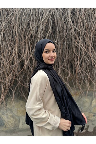 shalby Hijab Silky Cotton Jacquard Large Houndstooth Patterned Shawl Black