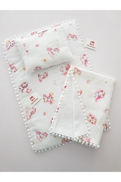ilkimbebe Baby Diaper Set with Blanket - Cushion, Muslin, Baby Pillow and Newborn Crib