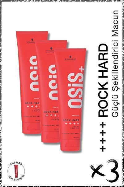 Osis Rock Hard Ultra Güçlü Şekillendirici Macun 150ml x 3 Adet | Kalıcı Tutuş Krem Parlaklık Jeli