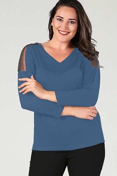 Curvy Trend Μπλούζα από τούλι σε μεγάλο μέγεθος με μακριά μανίκια και αλυσίδα ώμου
