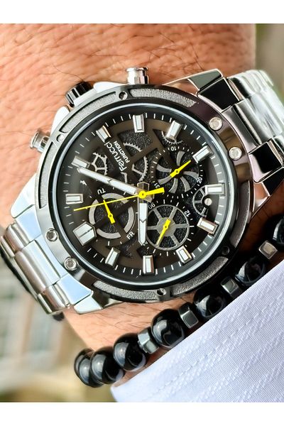 Ferrucci Men's Silver Colored Functional Wristwatch and Gift Prayer Beads Bracelet