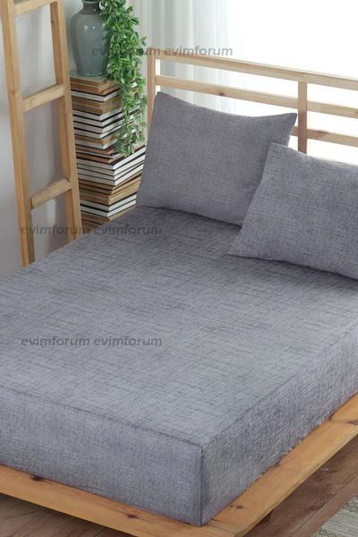 Formeya Adelya Doppeltes gemustertes elastisches Spannbettlaken - 160x200 cm + 2 Kissenbezüge