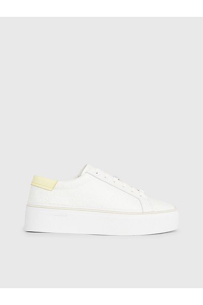 Calvin Klein Damen-Sneaker mit Logo, Plateau-Absatz, bequemer Sohle, geeignet für den täglichen Gebrauch, Weiß Hw0h
