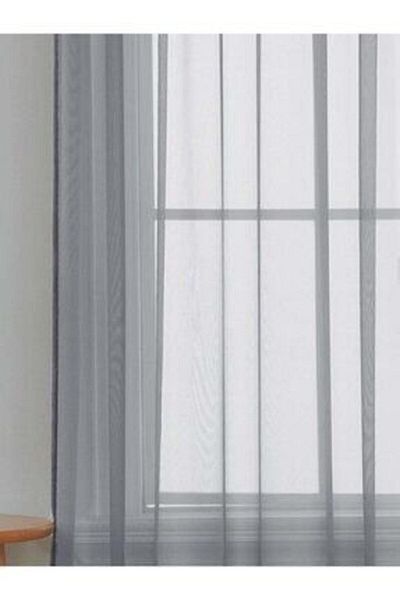 Taç Rüyaper Ready Made Plain Sewing Gray Tulle Curtain Without Pleats