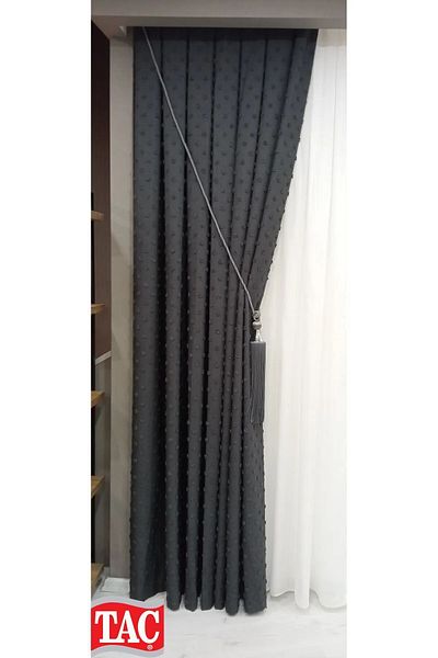 Taç New Season Dreamer - Linen Floor, Bearded Background Curtain, Anthracite Suitable for All Rooms