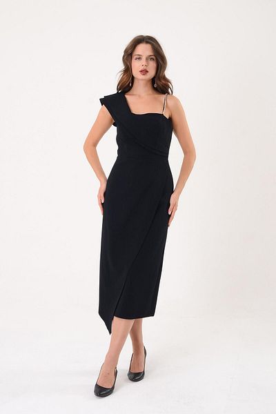 SpringStore Rochie de seara cu bretele negre cu detaliu de piatra