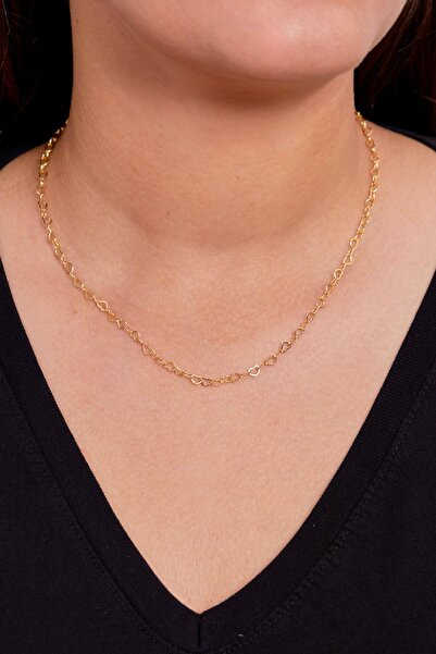 Elika Silver Kadın 925 Ayar Gümüş Bağlantılı Kalpler Model Gold Kolye