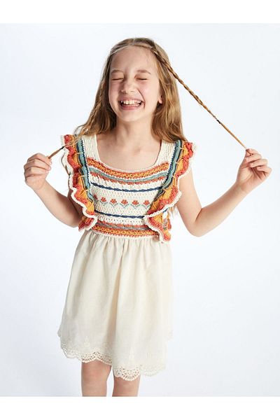 Dexia Giron - Knit Detail and Linen Lining Dress - Ecru/Orange