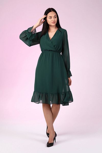 AVVER Rochie de damă din șifon, căptușită cu două piepte, verde smarald