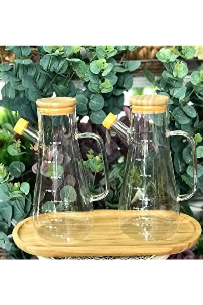 Rembox Bambu Kapaklı Vakumlu Borosilikat Yağdanlık 2 Li Bambu Yağlık 900 ml B...