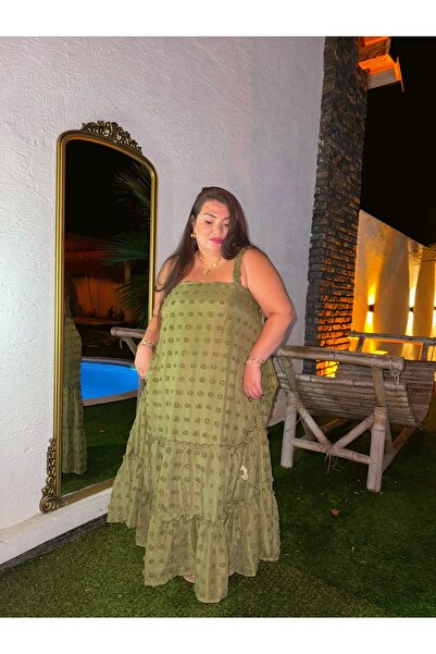 Kendinisevbutik Büyük Beden Maxi Boy Curve Haki Elbise