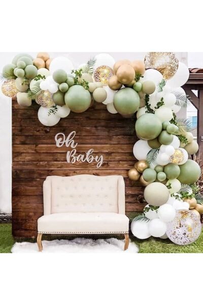 Öztürkpartievi Okaliptüs Gold Krom Konfetili Balon Zinciri