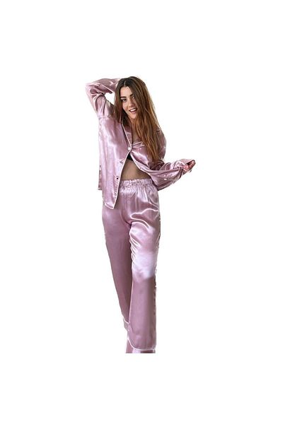Serbella Pink Satin Long Sleeve Pajama Set
