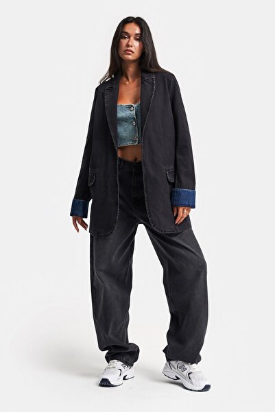 its basic Black Women's Oversize Cotton Jacket - 100% Cotton Loose Cut