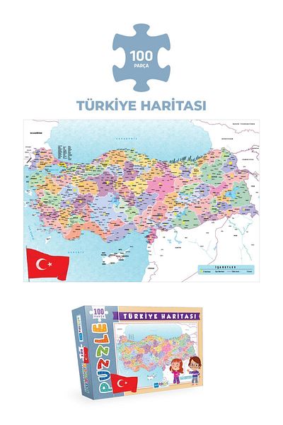 Blue Focus 2 Puzzle - 100 Piece Türkiye Map and 100 Piece World Map