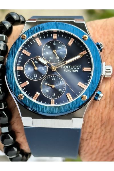 Ferrucci Brand Navy Blue Silicone Cord Functions Active Men's Wristwatch Bracelet