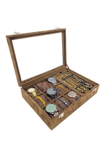 kutuveaksesuar Watch Prayer Beads and Bracelet Box Suede Brown Fabric Coating Special