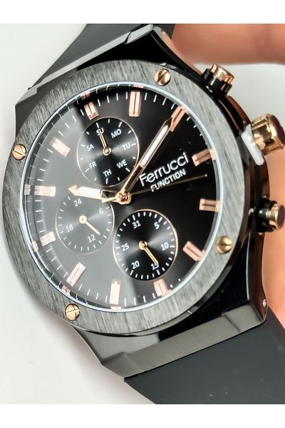 Ferrucci Functions Active Silicone, Steel Cord Black Color Men's Wrist Watch + Bracelet