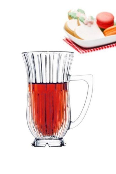 Paşabahçe Glamor Footed Tea Glass - Tea Glass with Handle Set of 6 Cristalline