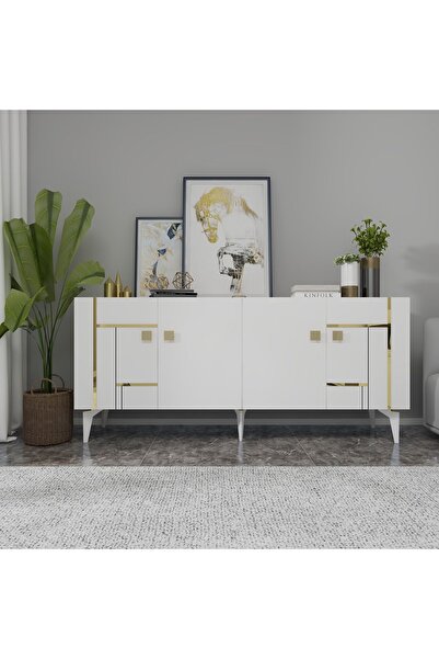 DEMONTE DECOR MADERA KONSOL BEYAZ-ALTIN