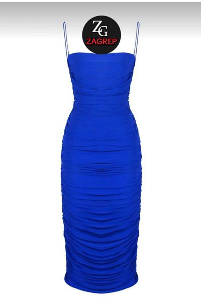 Zagrep Γυναικείο φόρεμα Saks Blue Strap με επένδυση με κορδόνι με φερμουάρ Midi