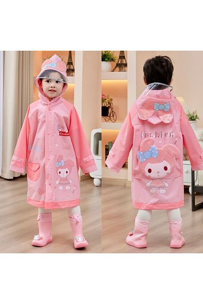 Petityu My Melody Pink Cute Waterproof Raincoat with Applique on the Back