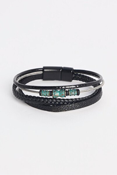 Tudors سوار جلد طبيعي أسود للرجال