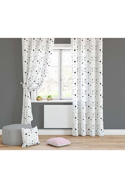 Lolla White Colored Stars Background Curtain 1437