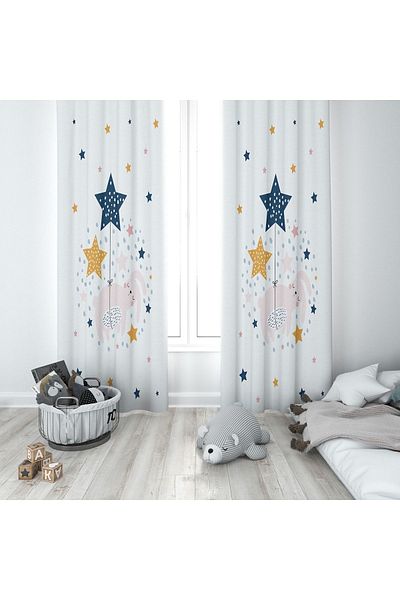 Lolla Star Figured White Background Curtain 102
