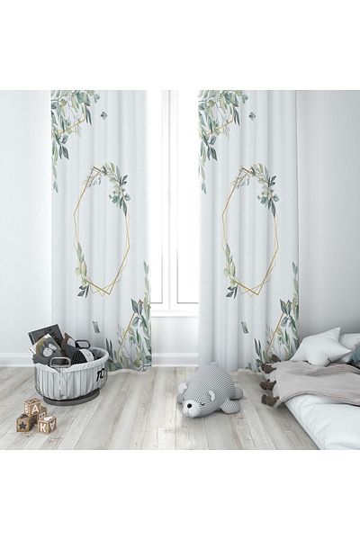 Lolla Wreath Patterned White Background Curtain 53