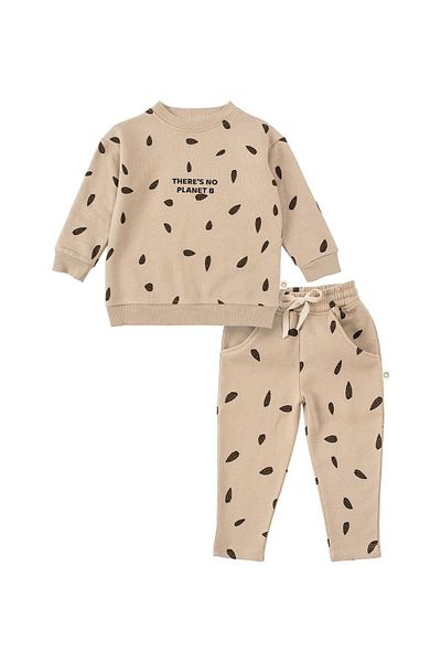 Little Gusto Children's Tracksuit Set Beige Leaf Pattern