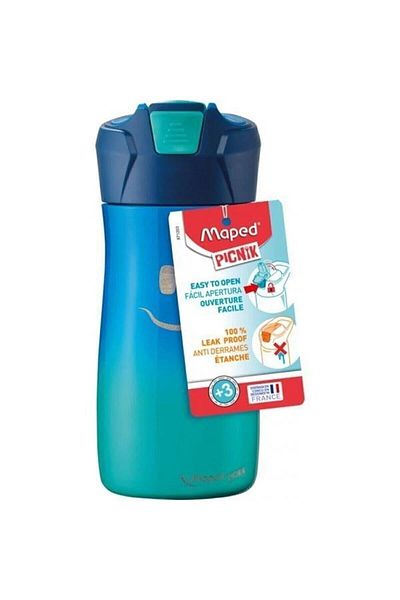 Maped Picnic 430ml - Blue Steel Flask with Smiling Face Figure