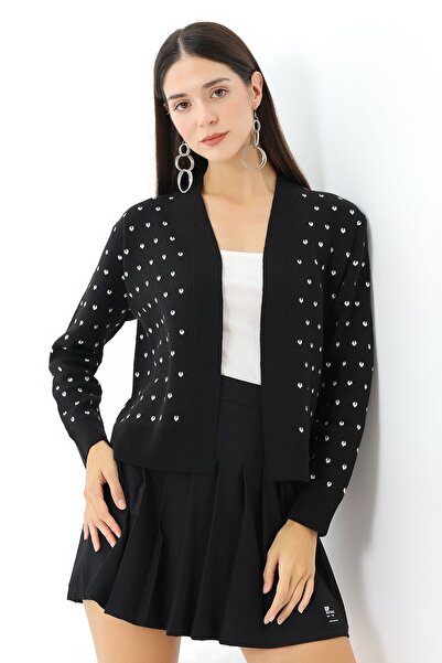 Devinka Ženska crna srцe sa uzorkom jakne ogrliцa trikotaže kardigan