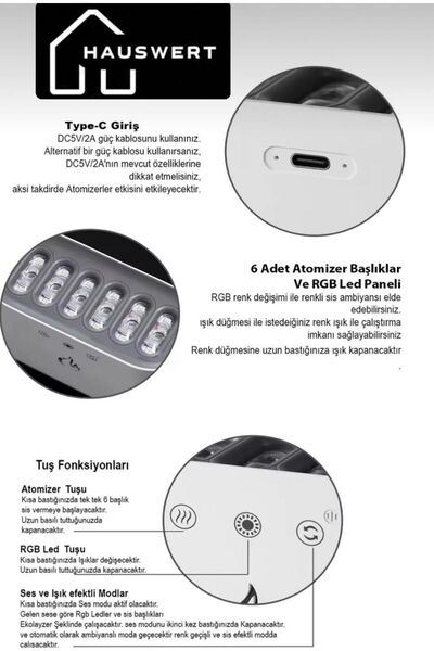 Genel Markalar 6 başlıklı humidifier ortam ve oda nemlendirici Ekolyzer ses sensörlü