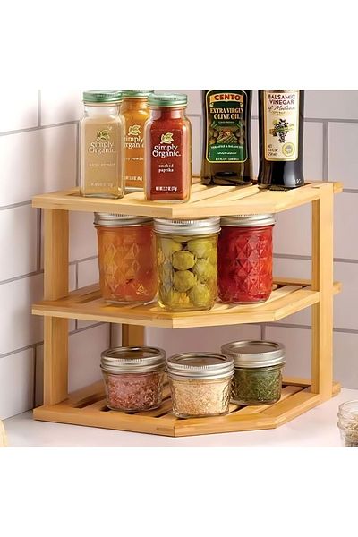 MEHAY HOME Bamboo Corner Shelf 3 Tiers Kitchen Organizer Storage Rack Countertop 25×25