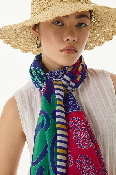 FENZA SCARF Πράσινο βαμβακερό έθνικ λουλουδάτο σάλι Adalie
