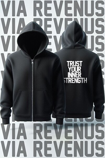 Vordevia Unisex Zippered Hooded Sweatshirt - Trust the Force Inside Back Prin...