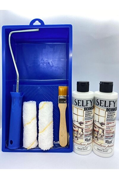 Rich Selfy Decor Kendinden Vernikli Mobilya Boyası 240 Cc Beyaz 2x + Boyama Rulo Seti