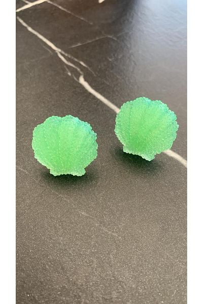 MISS GOLDEN Pistachio Green Sea Shell Mussel Shaped Silver Earrings - Gift Handmade