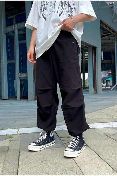 Gofeel Καλοκαιρινό Unisex Baggy Jean - Loose Cut, Ύφασμα Αλεξίπτωτου, Μαύρο Παντελόνι