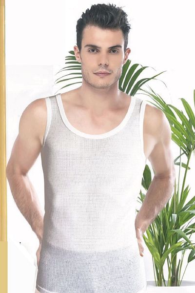 Malabadi Men's White Mesh Summer Undershirt 081 Economical Pack of 2