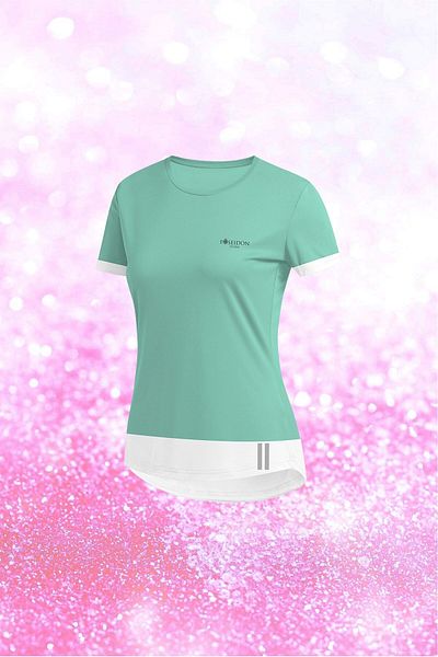POSEIDON STORM Γυναικείο Water Green Dri-fit ύφασμα χωρίς εκτύπωση με στρογγυλή λαιμόκοψη κοντό μανίκι κανονικό μπλουζάκι S-3xl