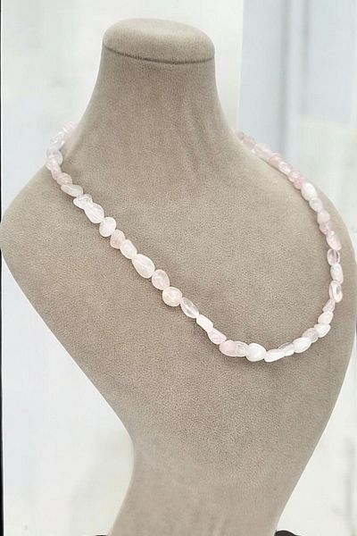 NBS Beautiful Naturel Stones Pink Quartz Love Stone and Love Magnet Natural Necklace