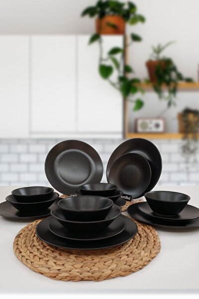 Keramika Siyah 24 Parça 6 Kişilik Yemek Takımı Mat