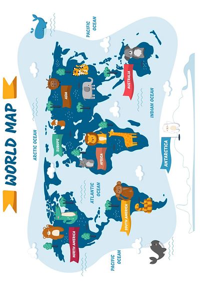 Pi Papers World Map with Animals, Fun World Map for Kids, Educational Toy Kids Room Sticker