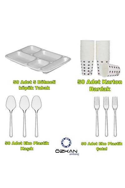 Özkan Ambalaj Temizlik 5 Gözlü Tabldot Köpük Tabak - Plastik Çatal - Plastik ...