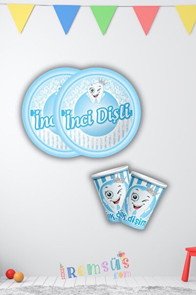 mypartyready Erkek Bebek İnci Dişli Tabak Bardak Set 8li Dişim Çıktı Partisi ...