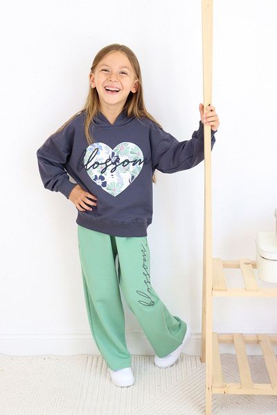 e-çocuk Blossom Patterned Girl's Set - Heart Printed, 6890 Model