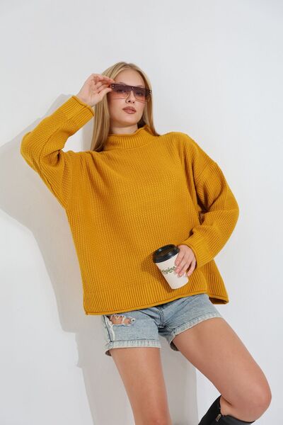ALCHON Jumătate de gât țesut cu mânecă lungă Fusta din tricot de orez Pulover elegant de iarnă