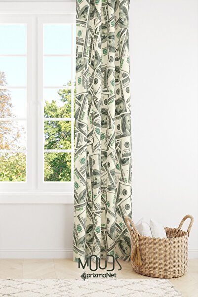Moud's Dolar Desenli Fon Perde Genç Odası Oturma Odası Süet Dijital Baskılı E...